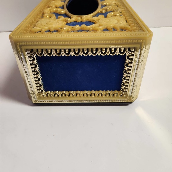 VTG Hollywood Regency Tissue Holder Green Velvet Flocking Blue Box Cover - Picture 3 of 3
